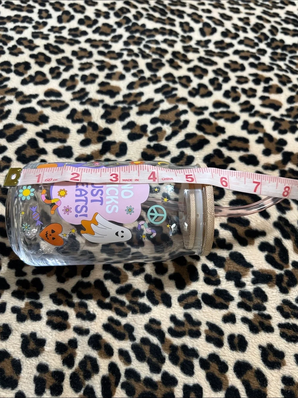 NO TRICKS JUST TREATS 💜🧡 Glass Tumbler Cup Straw Halloween Ghost Pumpkin Dorm
